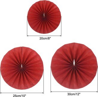 Unique Bargains 1 Set/6Pcs Paper Fans Hanging Backdrop Decor Round Paper Garlands 8/10/12 Red