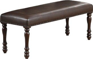 BM231844 Nailhead Trim Faux Leather Dining Bench with Turned Legs