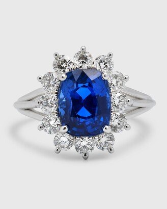 NM Estate Estate Platinum Ceylon Sapphire and Diamond Halo Ring, Size 6.25