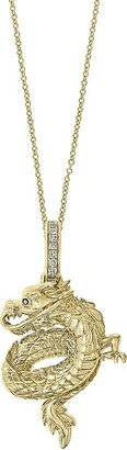 14K Yellow Gold, White & Black Diamond Dragon Pendant Necklace