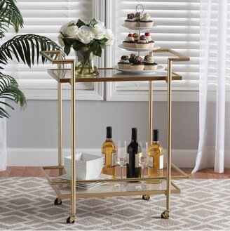 Louise Metal and Marble 2 Tier Wine Cart Gold/White Marble