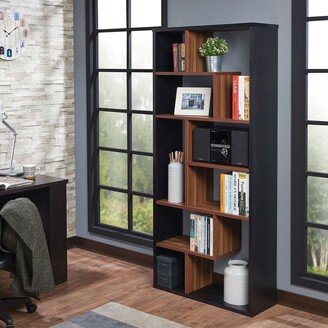 TOSWIN Contemporary Style Mileta II Bookshelf in Black & Walnut with Five Wooden Shelves