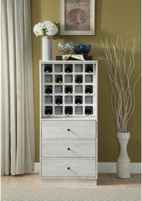 Calnod Contemporary Wine Cabinet with 3 Drawers and Wine Bottle Rack, Single Pull Knob Wine Rack in Antique White
