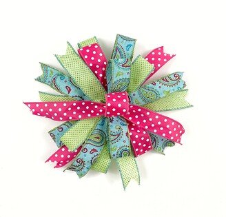 Pre-Made Everyday Bow For Front Door Hanger, Blue Sparkle Paisley Wreath Or Lantern Signs, Embellishment