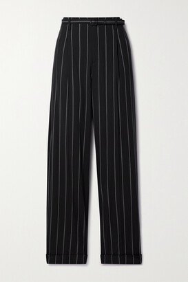 Stamford Pleated Pinstriped Wool Straight-leg Pants - Black