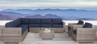 LSI Outdoor 10 piece Sunbrella Navyblue Sofa Set With Cushions