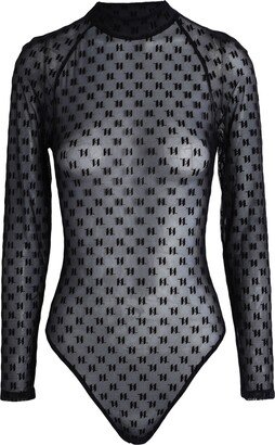 Kl Monogram Flock Ls Body Lingerie Bodysuit Black