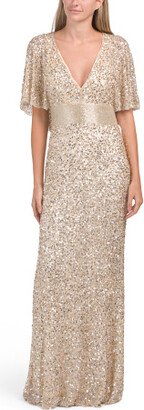 TJMAXX Sequined Cape Sleeve Gown For Women