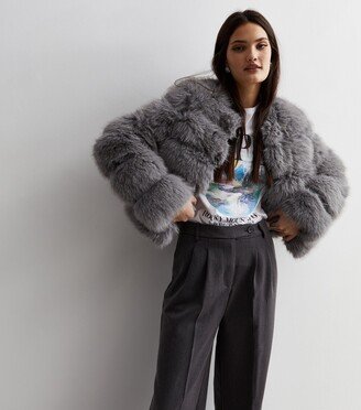 Cameo Rose Dark Grey Faux Fur Crop Jacket