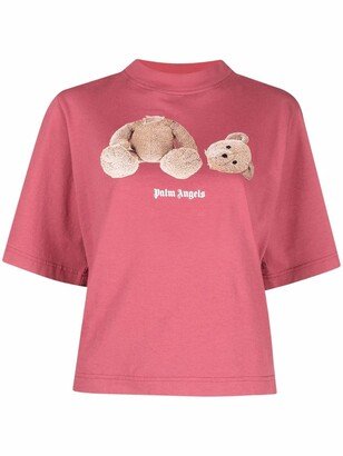 bear-print cropped T-shirt