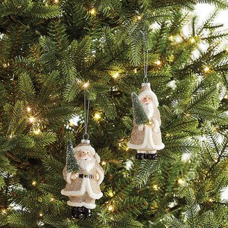 Set of 2 Glass Santa Ornaments