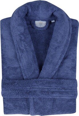 Classic Turkish Towels Unisex Shawl Collar Terry Cloth Robe - Navy, Small