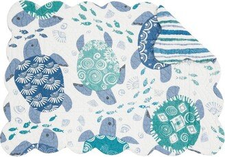 Turtle Bay Quilted Reversible Blue Coastal Placemat Set of 6