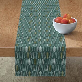 Table Runners: Minimalistic Christmas Trees On Dark Green Table Runner, 72X16, Green