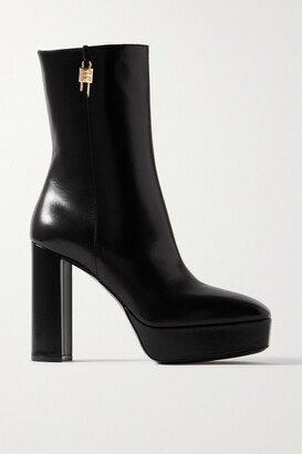 G Lock Platform Glossed-leather Ankle Boots - Black