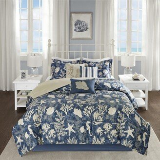 Gracie Mills 7-pc Cape Cod Cotton Sateen Comforter Set, Blue - Queen