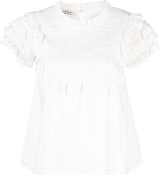 Lace-Panel Ruffle-Cuff Blouse