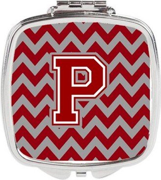 CJ1049-PSCM Letter P Chevron Maroon & White Compact Mirror, 3 x 0.3 x 2.75 in.