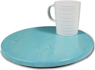 Lazy Susan Round Turntable, Distressed Aqua Stained Pallet Table Riser, Rotating Dining Centerpiece, Spinning Serving Board