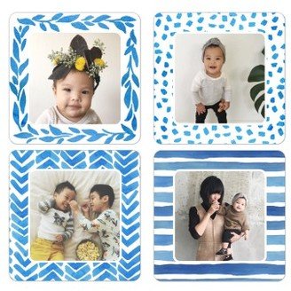 Magnets: Watercolor Patterned Frame 2X2 Magnet, Set Of 2X2, Blue