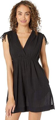 Crushed Cotton Farrah Dress (Black) Women's Swimwear