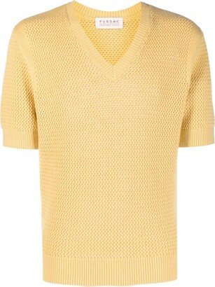 FURSAC Knitted Short-Sleeved V-Neck Jumper