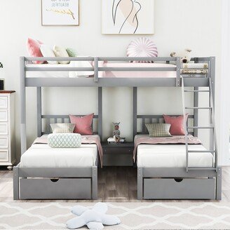 GREATPLANINC Full Over Twin & Twin Bunk Bed with Drawers, Ladder & Guardrails for 3