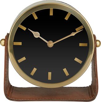 VIVIAN LUNE HOME Gold Stainless Steel Clock with Faux Leather Stand