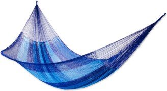 Caribbean Blue and Black Stripe Hand Knotted Rope Style Hammock