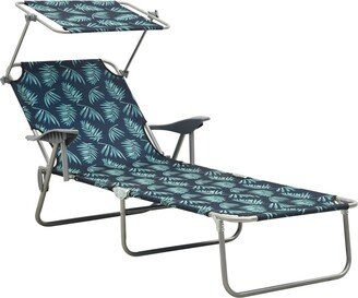 Sun Lounger with Canopy Steel Leaf Print