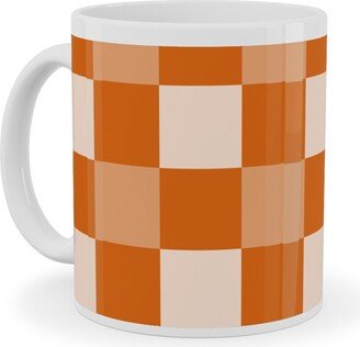 Mugs: Orange Gingham Plaid Ceramic Mug, White, 11Oz, Orange