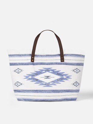 White And Light Blue Navajo Print Fringed Canvas Bag