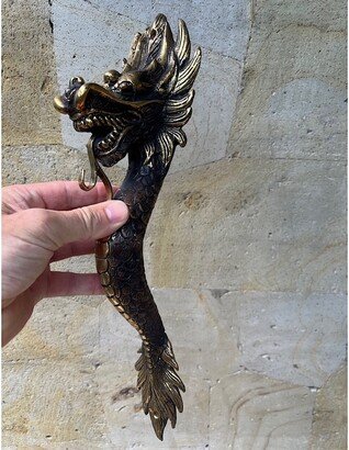 Large 16Inch Brass Hand Dragon Door Handle Pull Old Style House Bronze Patina Or Polished 40cm