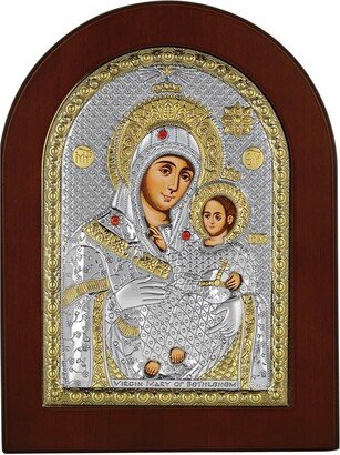 Blessed Virgin Mary Of Bethlehem With Jesus Christ - Theotokos - Greek Orthodox Catholic Christian Byzantine Silver Icon