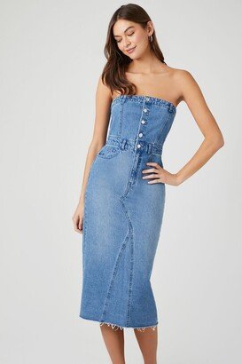 Women's Button-Front Denim Tube Dress in Medium Denim Small