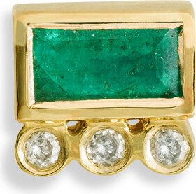 CELINE DAOUST Emerald Baguette and Diamond Trio Yellow Gold Single Stud Earring