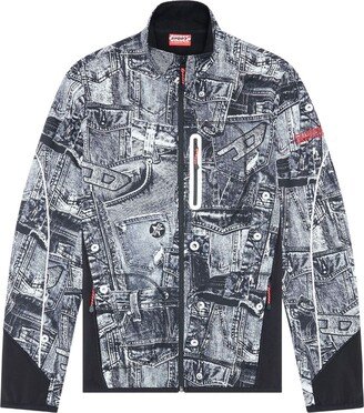 Denim-Print Zip-Up Track Jacket