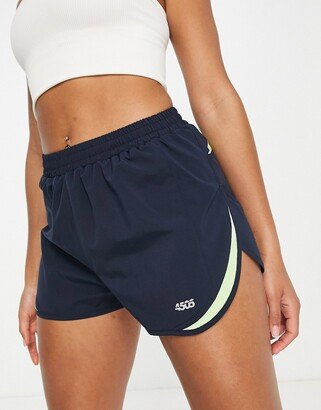 woven run short with color block and fluro