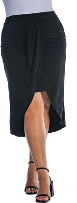 24seven Comfort Apparel Womens Plus Size Solid Color Knee Length Tulip Skirt-P006569-Black