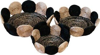 Likhâ Black And White Abaca Fruit Basket - Tabletop Basket Set Of Three