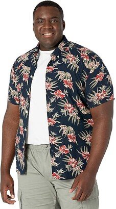 Big Tall Hibiscus Print Shirt (Rust) Men's Clothing