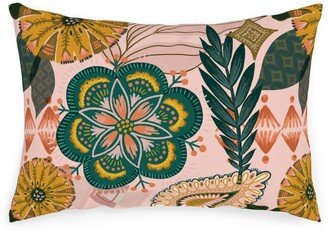 Outdoor Pillows: Boho Tropical - Floral - Pink Outdoor Pillow, 14X20, Double Sided, Multicolor