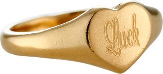 Posh Totty Designs Yellow Gold Plated 'Luck' Engraved Heart Signet Ring