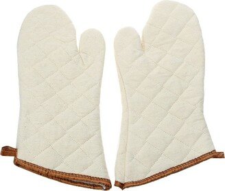 Unique Bargains Kitchen Bakery Heat Resistance Microwave Barbeque Baking Cotton Blends Oven Mitts 13.7x5.9 Beige 1 Pair