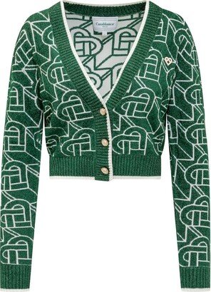 Monogram-Jacquard V-Neck Cardigan-AB