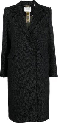 Double-Breasted Herringbone Midi Coat