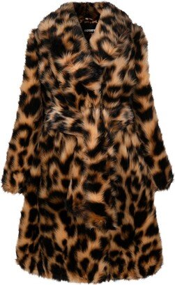 Belted Leopard-Print Faux-Fur Coat