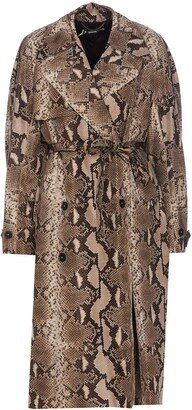 Graphic Printed Double Breasted Belted Trench Coat