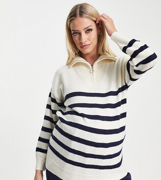 ASOS DESIGN Maternity sweater with zip neck in navy white stripe