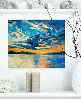 Designart 'Orange Sunset With Blue Sky' Modern Painting Metal Wall Art - 20 X 12